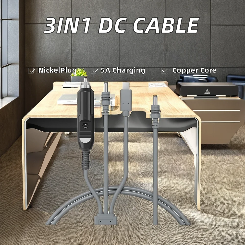 3-in-1 Starlink Mini DC Power Cable 18AWG PVC Jacket Fast Charging 5A Compatible with Car & DC USB 2m & 3m Lengths PC Material - Image 2