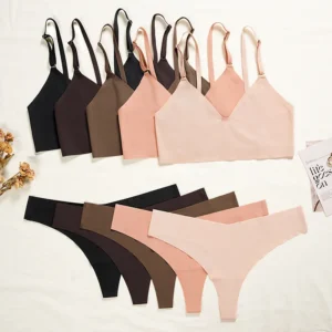 YCH Custom Logo Plus Size Full Cup One-piece No Steel Ring Bra Suit Thong V-neck Seamless Back Yoga Sports Underwear Pack of 6