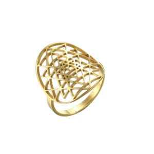 Indian Yoga Sri Yantra Meditation Ring Stainless Steel Gold Color Geometric Adjustable Finger Rings Jewelry Gift Pack of 10