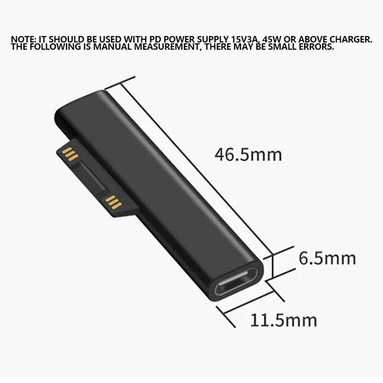 Type-C Female PD Converter USB C Female PD Fast Charging Plug Adapter for Microsoft Surface Pro 3 4 5 6 Go Surface Book Pack of 20 - Image 3
