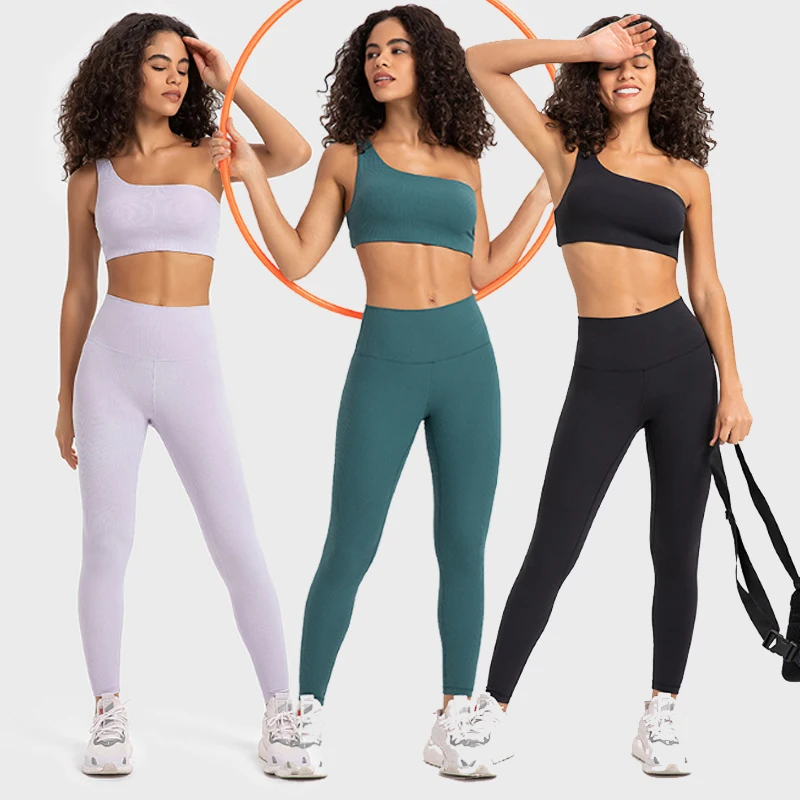 Premium Quality Women Sportswear 2 Piece Suit Activewear One Shoulder Sports Bra Yoga Sets Fitness Women Gym Fitness Sets Pack of 5 - Image 2