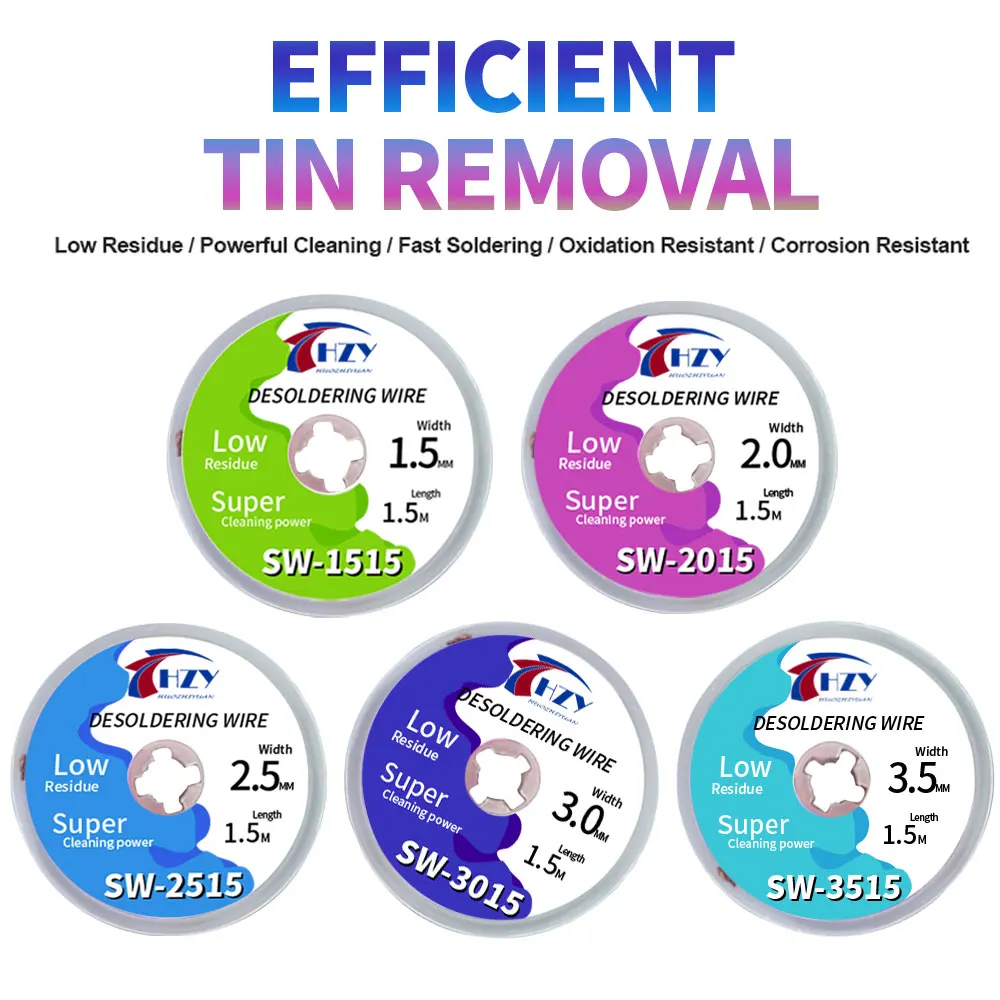 HZY 1.5-3.5mm Desoldering Mesh Braid Tape Copper Welding Point Solder Remover Wick Suitable for Motherboard Repair Pack of 10 - Image 2