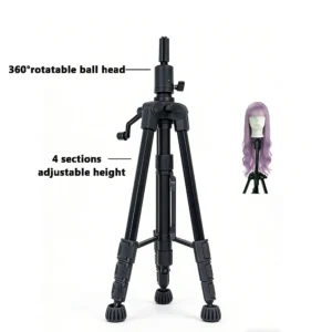 Wig Head Stand Metal Mannequin Tripod Stand Adjustable with Carrying Bag Adjustable Holder for Cosmetology Hairdressing Training