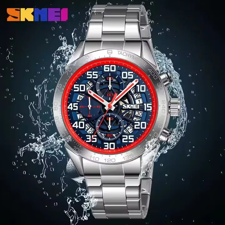 Guangdong Skmei 9338 Stopwatch Date Stainless Steel Quartz Watches Waterproof Relojes Men's Wristwatch for Men Montre - Image 4
