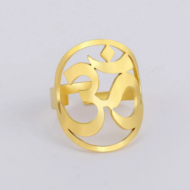 Yoga OM Stainless Steel Ring for Women Stainless Steel Buddhism Indian Mandala Hindu Open Rings Vintage Amulet Gold Ring Jewelry Pack of 6 - Image 3