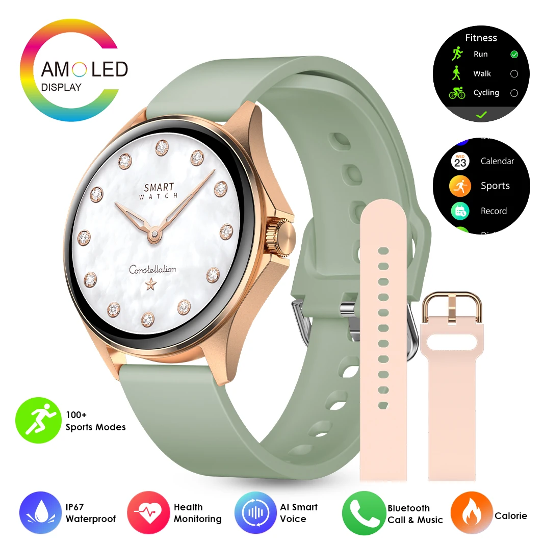 Fashion IP68 Waterproof Female SmartWatch AM12 200mAh Battery Rose Gold Women's Health Monitoring BT Call Women Smartwatch - Image 2