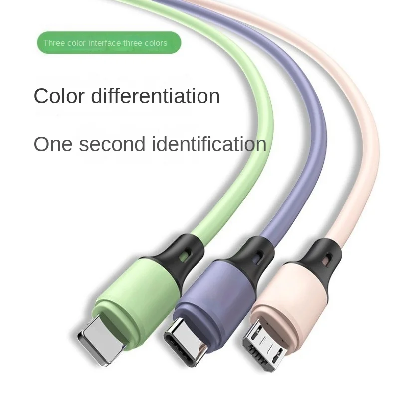 Liquid Silicone Micro USB/Type-C Charger Cable Universal Mobile Phone Multi-Head Fast Charging 3-in-1 Charging Line Cable Pack of 3 - Image 3