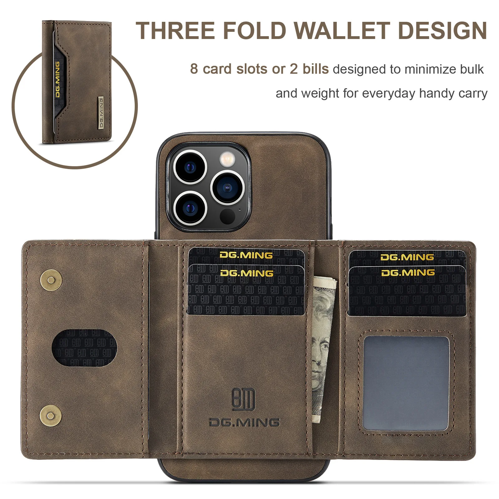 LeYi DG.Ming Muti-Functional Flip PU Leather Case Credit Card Holder Magnetic Wallet Phone Cover 14 16 Pro Max for iPhone 15 - Image 2