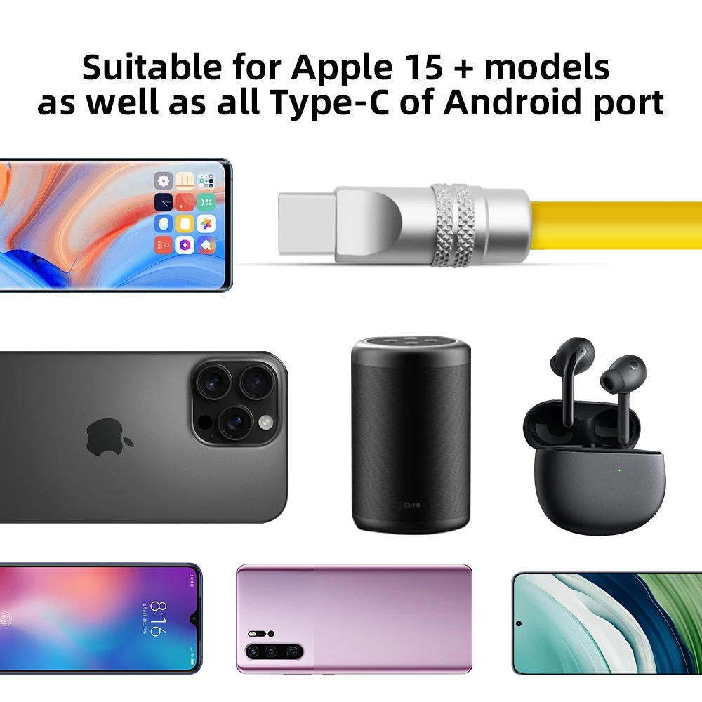 240W Chubby C-C Spring Coiled Spiral Curly Soft Liquid Silicone Aluminum USB-C to USB-C Data Charging Cable for Iphone - Image 4