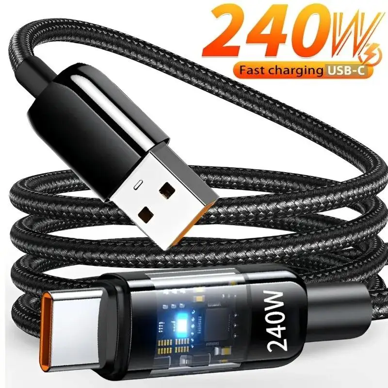 240W 6A USB Type-C Fast Charging Cable for Camera Mobile Phones Quick Charge Data Transfer Pack of 200