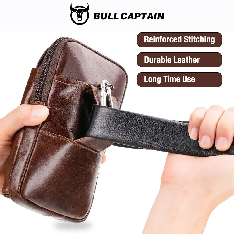 BULLCAPTAIN Genuine Leather Small Waist Bag for Men Casual Outdoor Fanny Pack Phone Pouch Multifunction Shoulder Crossbody Bags Pack of 2 - Image 2