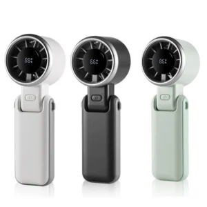 H03Portable 3600mAh USB Rechargeable Digital Display Mini 5 Speeds Wind High Speed Foldable Handheld Cooling Turbo Fan Pack of 3