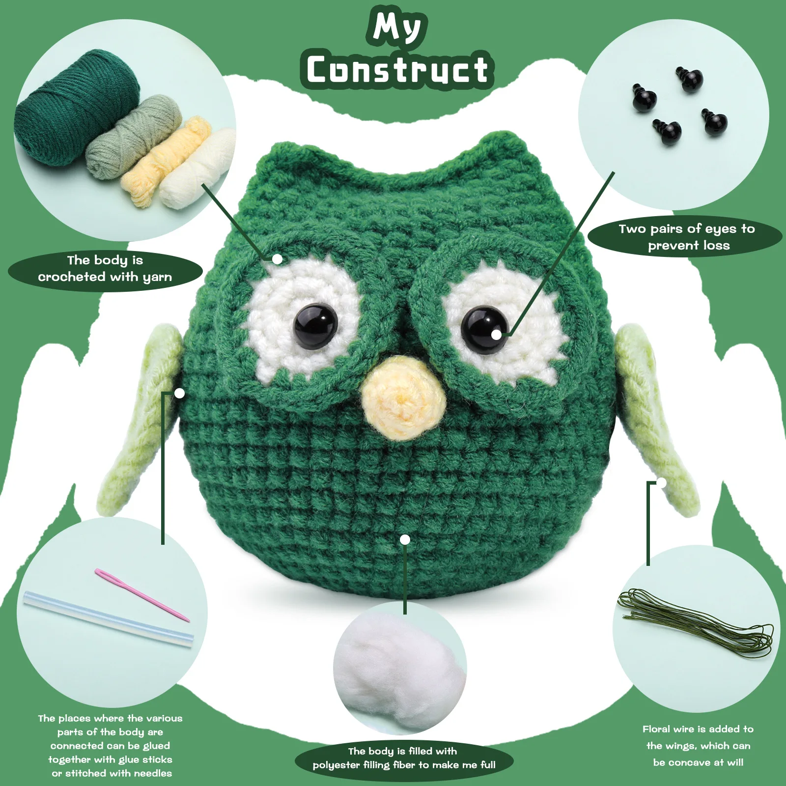 DIY Beginner Sewing Kit for Complete Starters Kit De Crochet Knitting Dinosaur Cat Rabbit Owl Toy Crochet Animal Kit - Image 2