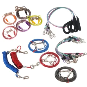 Simple Soft Iron Cable Dog Leash with Plastic Cover Double Dog Tie-Out Swivel Hook & Outdoor Use for Cats & Dogs Pack of 10