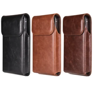 New Style Vintage Premium Crazy Horse Leather RFID Magnetic Portable Phone Holster Personalized Universal Waist Phone Pouch Pack of 2