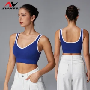 Fresh Fashionable High-Elasticity Breathable Comfortable Simple Design Blue and White Border Sports Vest Yoga Bra Pack of 2