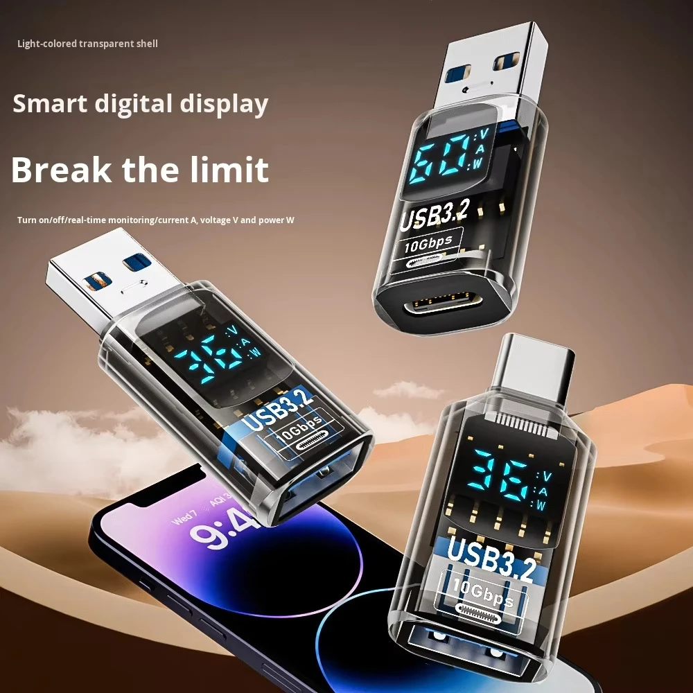 JILIAN USB Smart Digital Display Adapter Transparent Shell PD Fast Charging 60W 40Gbps High-Speed Transmission OTG USB Adapter - Image 2