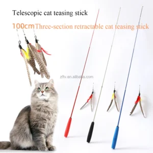 retractable cat toy wand stick cat teaser toy with feather Pack of 10
