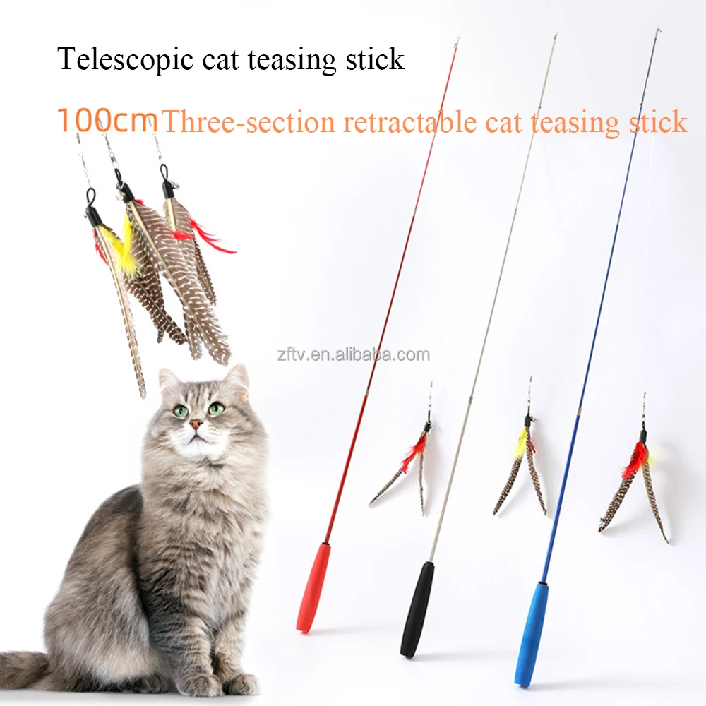 retractable cat toy wand stick cat teaser toy with feather Pack of 10
