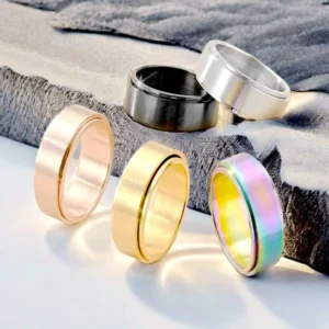 Matte Fashion Casual Couple Ring Decompress Rotary Titanium Steel Stainless Steel Yoga Meditation Rotating Hand Plain Loop Pack of 5