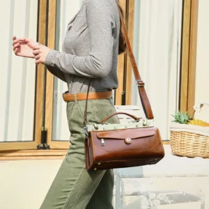 Vintage Luxury Mini Box Handbag for Women Full Grain Vegetable Tanned Leather High-End Handtasche with Elegant Doctor Bag Style