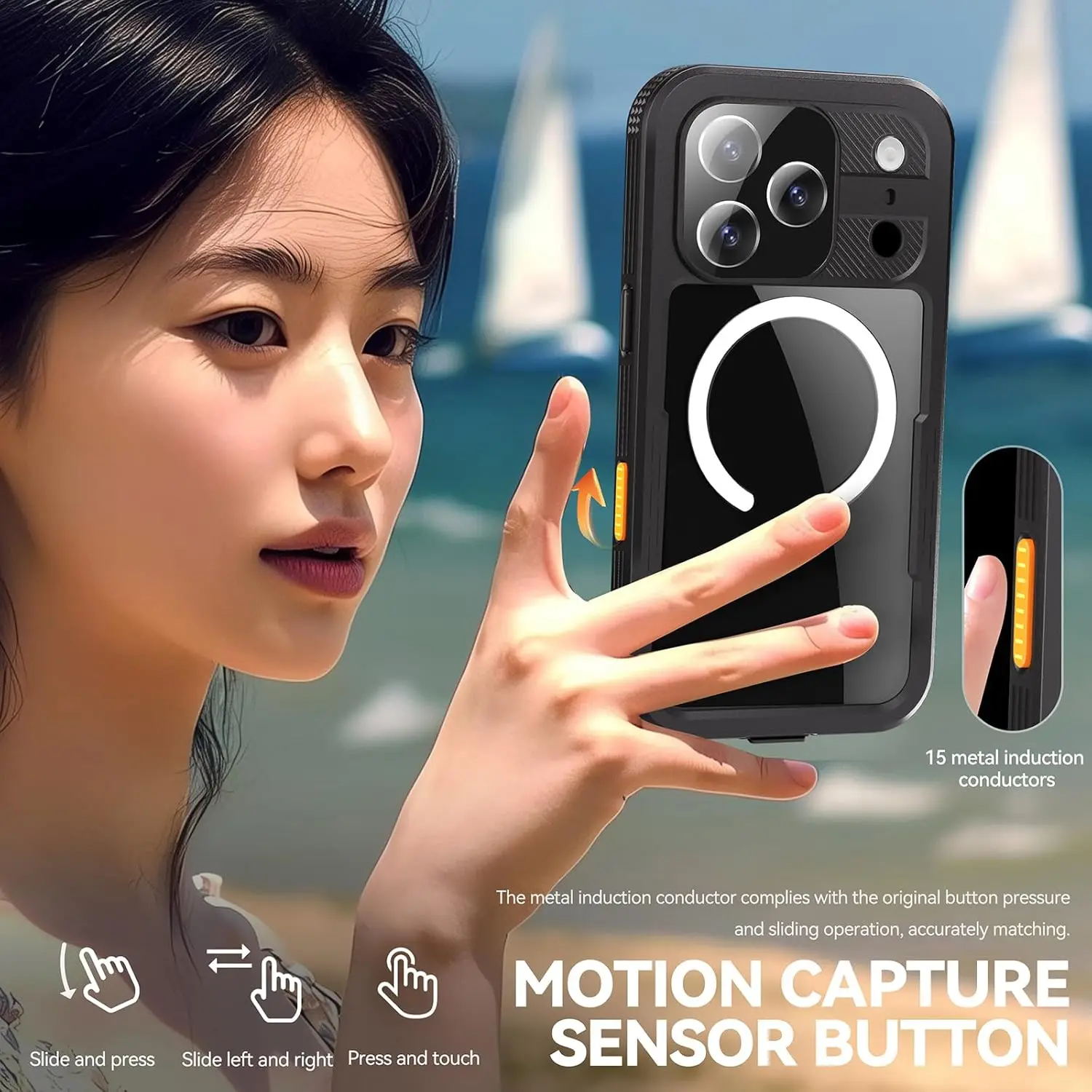 Waterproof Magnetic Phone Case for 17 Pro Built-in Screen Protector Rugged Shock Resistance IP68 Animal Design 360 Lanyard - Image 3