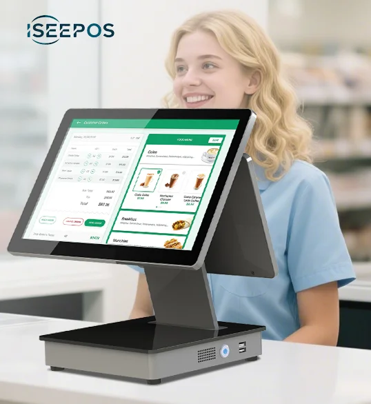 JJPOS JJ-Q8B Windows Dual 15.6 Inch Capacitive Touch Screen POS System I3-4th Gen CPU Cash Register Machine Wi-Fi 6 Bluetooth