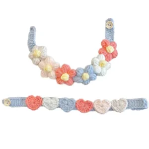 Pet Cat and Dog Accessories Cartoon Necklace Handmade Woven Wool Collar with Flower&heart Bow Knot Cute Design Photography Props Pack of 10
