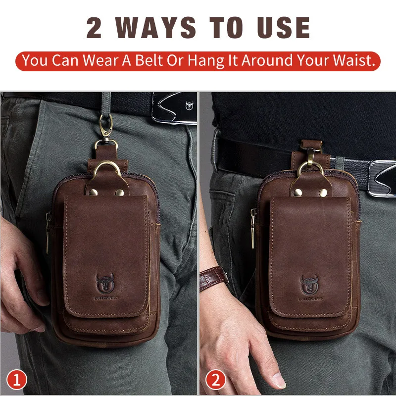 BULLCAPTAIN Genuine Leather Small Summer Waist Belt Pouch with Zipper Closure Hook Design Phone Pouch & Cigarette Case Pack of 2 - Image 4