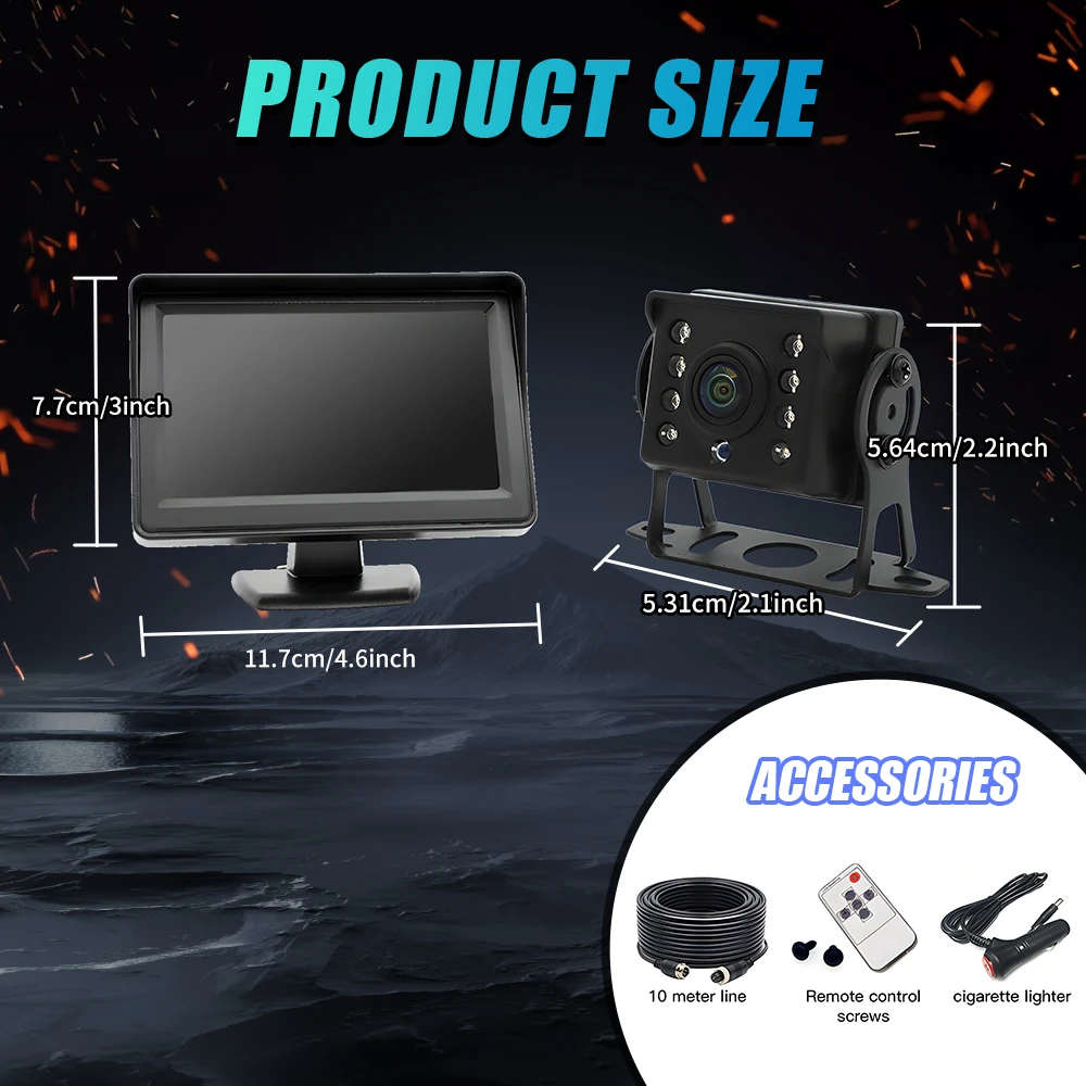 HD 1080P 7-Inch Wireless Reversing Car Monitor Night Vision Display Waterproof IP68 Rating for Cars Forklifts (HNY-SXT-7IN) - Image 4