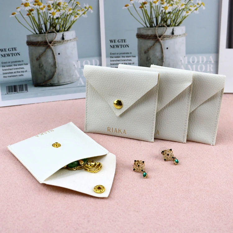 Portable PU Leather Jewelry Bag Pouch with Snap Button Custom Logo for Earrings Rings Bracelet Gift Bag Packaging Jewelry Pouch - Image 2