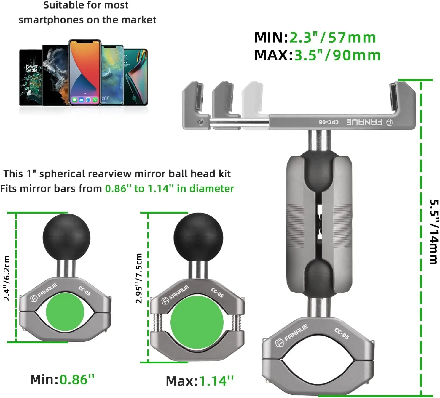 FANAUE Flexible Bike Motorcycle Phone Holder Aluminum Alloy 360 Degree Rotation Angle Adjustable Silicone Band Handlebars U-Bolt - Image 4