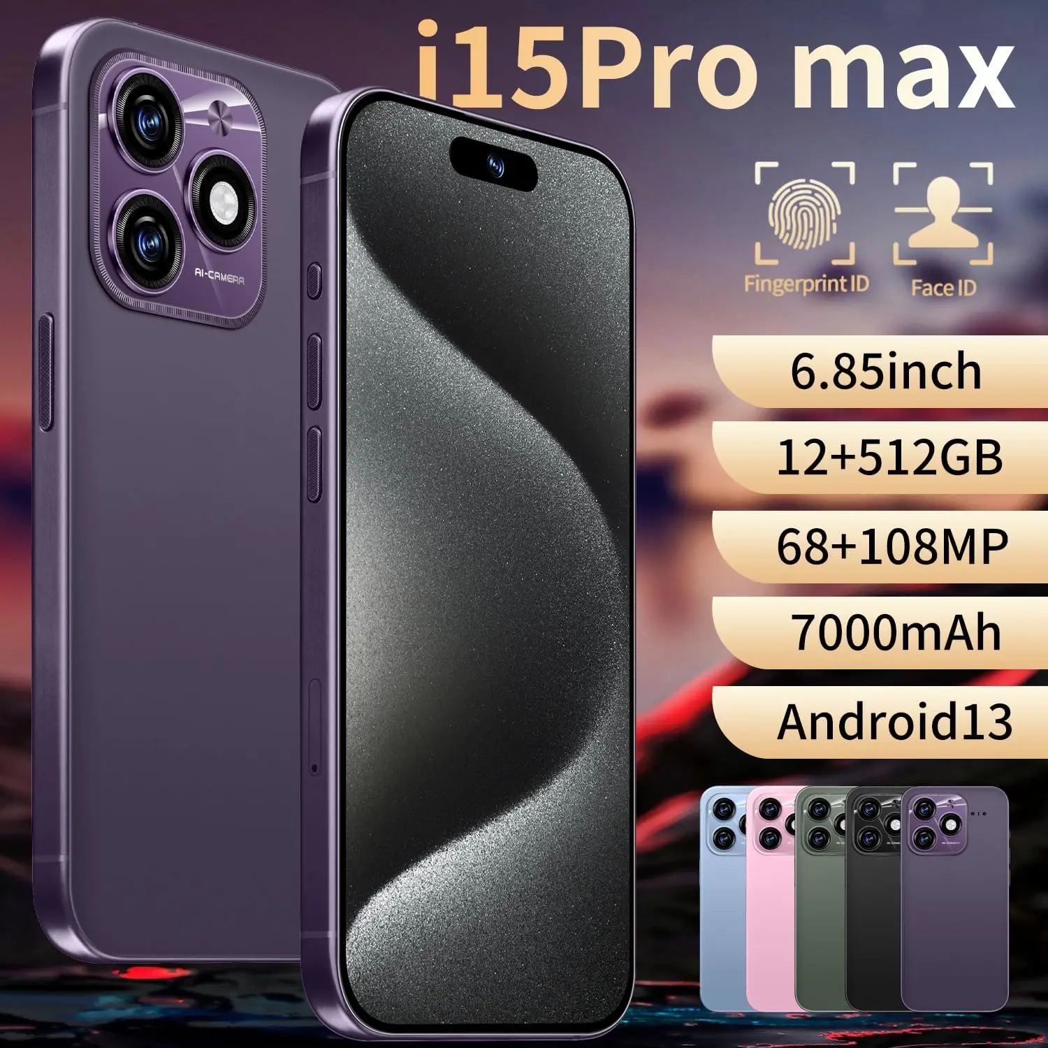 I15 Pro MAX Octa Core LTE Android 13 Smartphones 16GB+1TB Global Version Unlocked 48 MP Rugged IP68 CDMA Big Screen 2K - Image 2