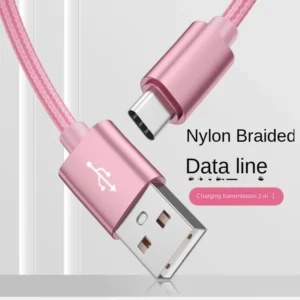 Nylon Pure Copper Data Cable for Android with Micro USB and Type-C Connectors 2m Length for Fast Charging and Data Transmission Pack of 50