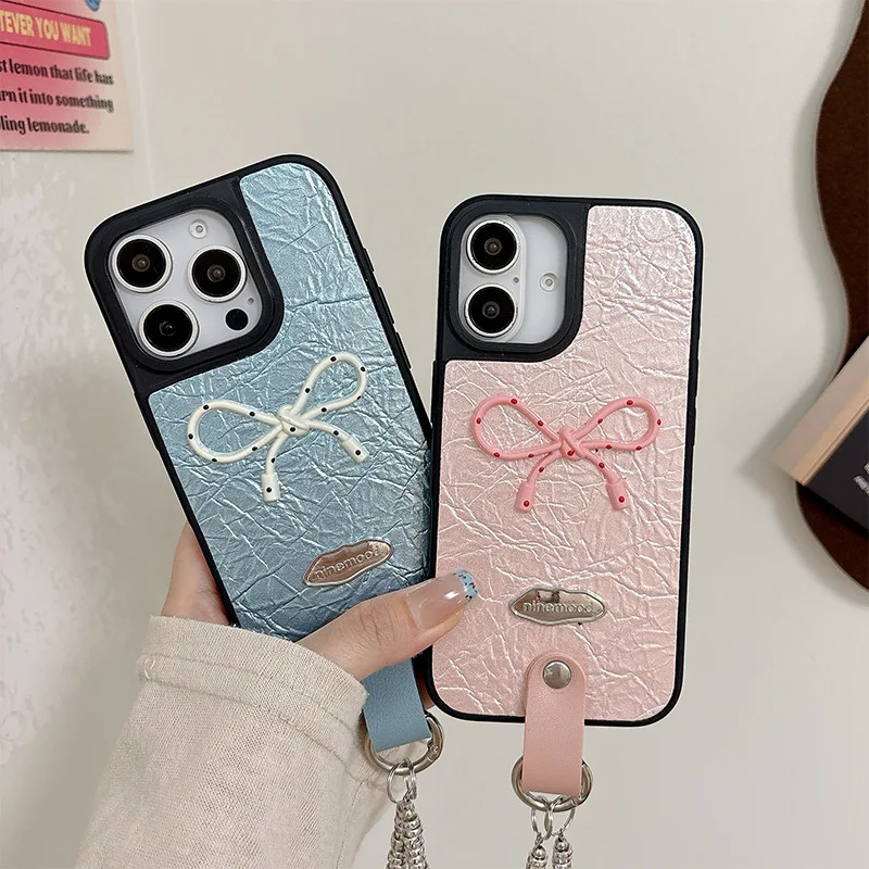 Women's Fashion PU Case Pearl Bracelet Bowknot 17 Pro Max case Luxury Design Phone Cover iphone 15 14 13 12 for iPhone 16 Pack of 5 - Image 4