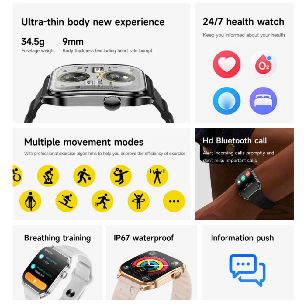 New T2 Smart Watch BT Calling Breathing Training Multiple Sports Modes Message Reminder Health Monitoring Voice Assistant - Image 2