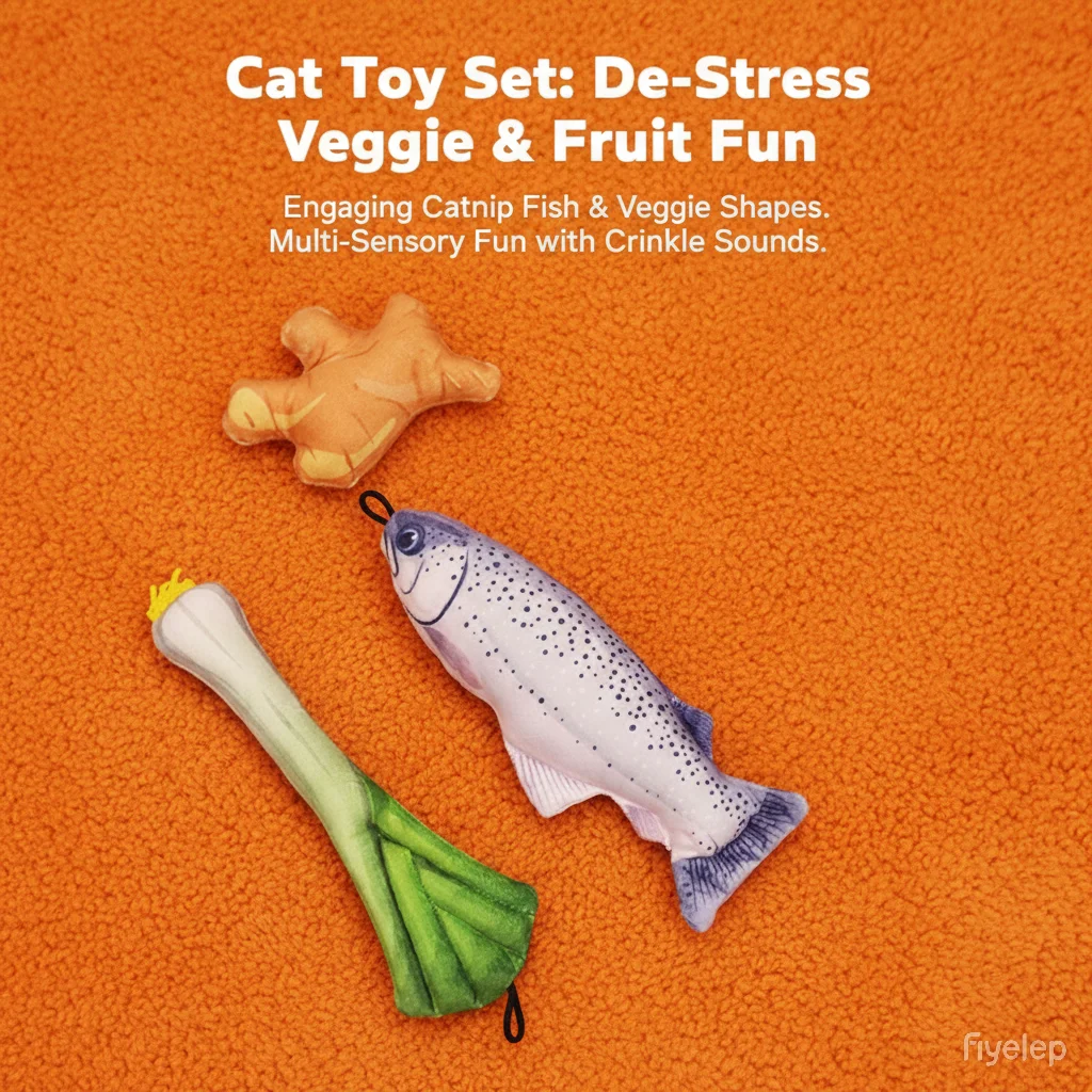 Catnip Fish & Crackling Paper Wand Cat Toy Set with Cotton Material Cartoon Design for Kitten Teething and Interactive Play Pack of 2 - Image 4