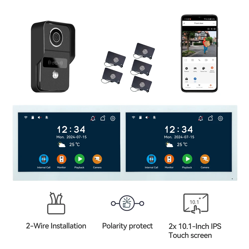 Tuya Smart 2 Wire Video Intercom Doorbell 10.1&7 Inch Screen Monitor With Doorbell Camera Wired Video Door Phone Intercom System - Image 2