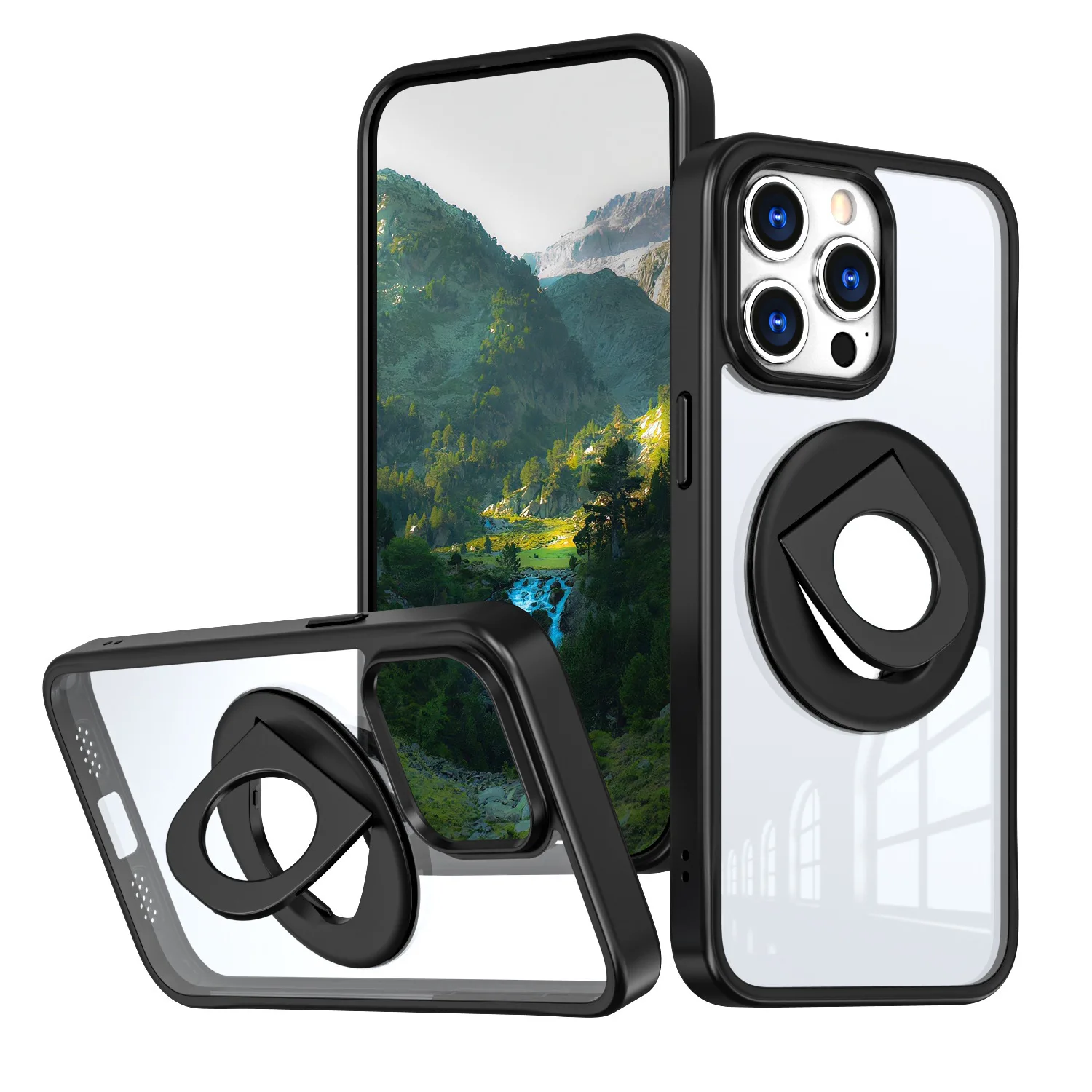Clear Ring Rotating Stand Magnetic Phone Cover 15 14 Plus Rugged Protective Mobile Phone Cover for iPhone 16 Pro Max Pack of 5 - Image 2