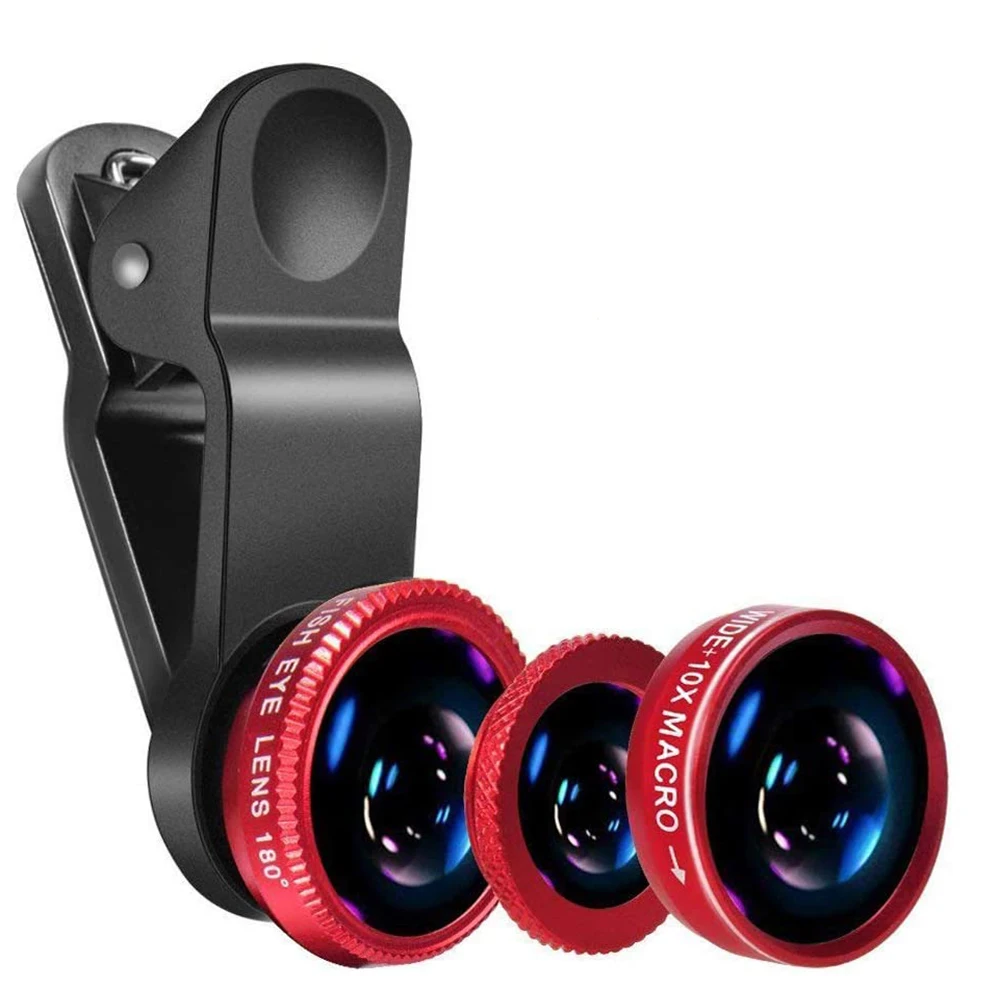 Mobile Phone Lens 3 In1 Kit Universal Clip Smartphone Camera Lenses Wide Angle Macro Fish Eye for Smartphone Pack of 10
