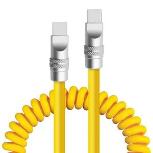 240W Chubby C-C Spring Coiled Spiral Curly Soft Liquid Silicone Aluminum USB-C to USB-C Data Charging Cable for Iphone