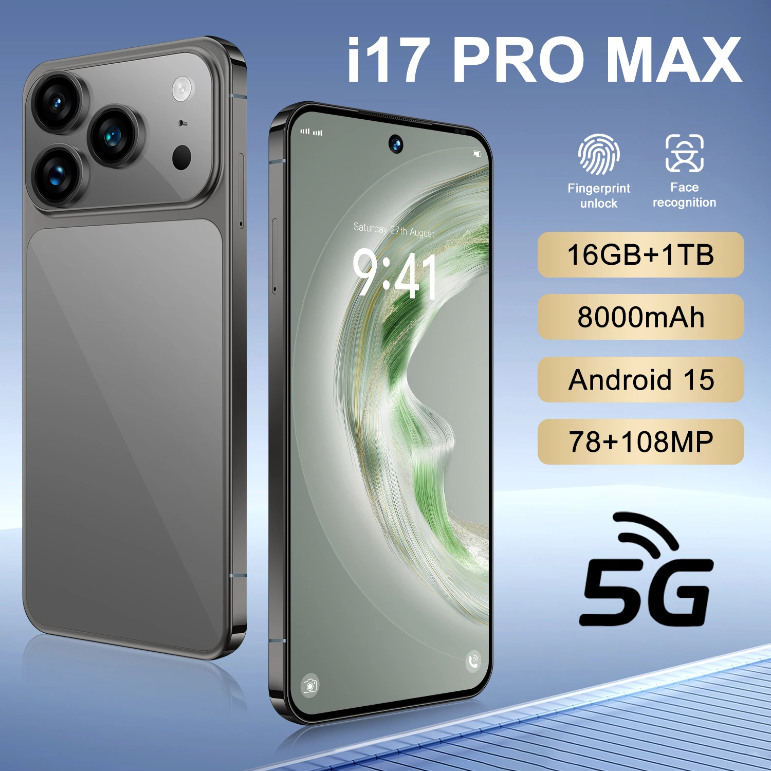 I 17 Pro Max 5G China Smartphone 108MP Triple Camera 16GB+1TB 8000mAh Fast Charge Global Version Cross-Border Hot Selle - Image 2