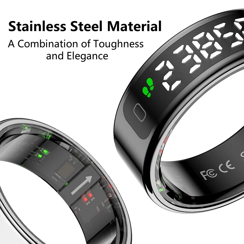 Yawell Wireless Charging Smart Rings Prayer Counts Touch Screen Digital Smart Rings Health Fitness Monitor R11 Smart Rings Pack of 2 - Image 2
