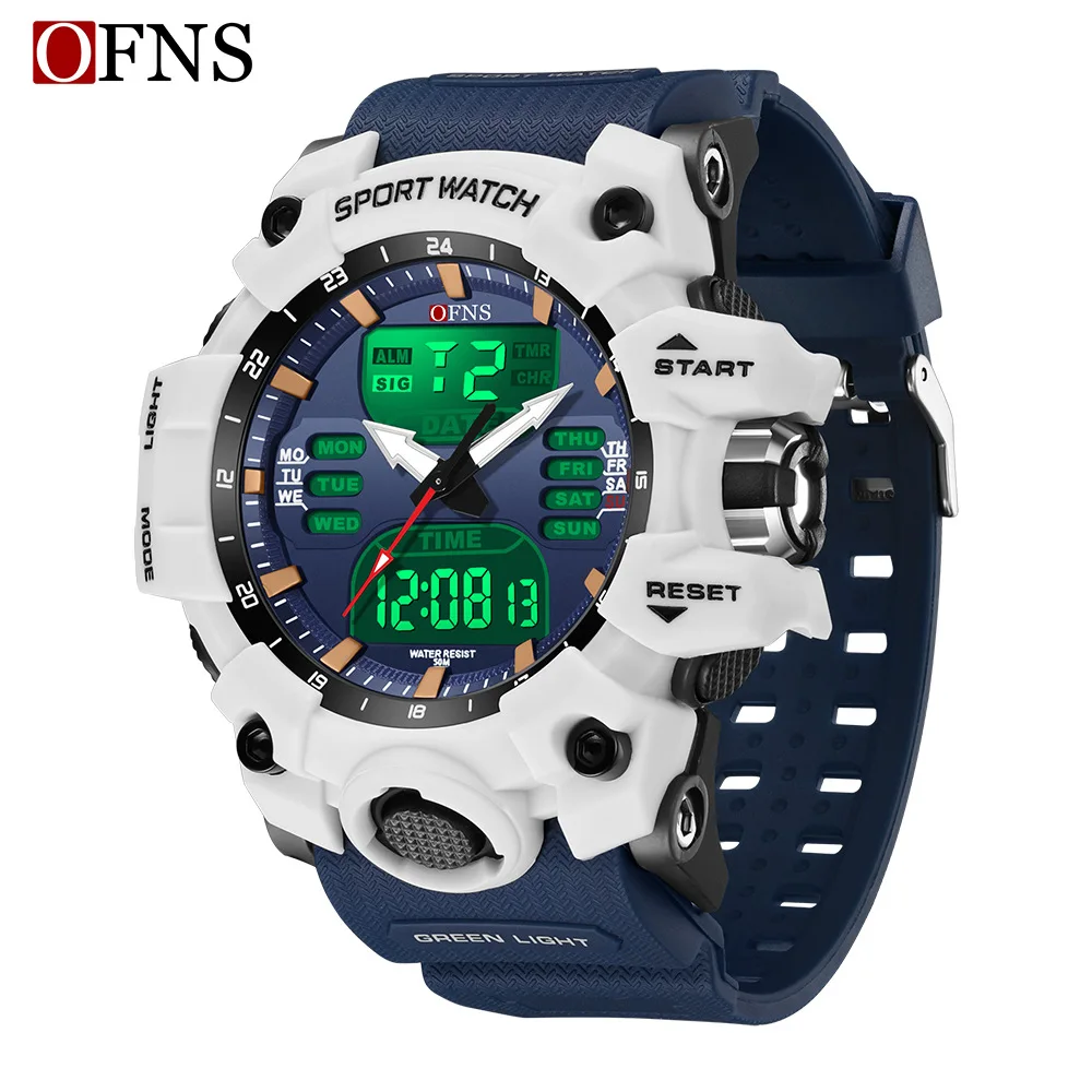 OFNS Men Dual Digital Watches Waterproof Sport Watches for Men Alarm Stopwatch Quartz Wrist Watch Male Digital Clock 6126