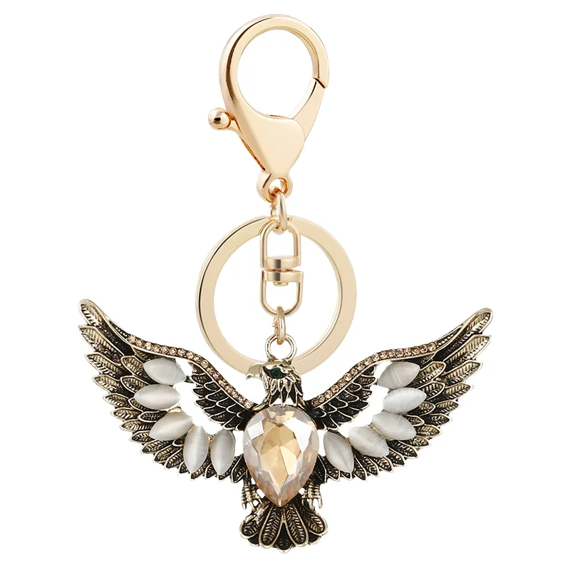 Wholesale Vintage Style Large Bird Eagle Flying Car Keychain Opal Rhinestone Coin Holder Keyring for Men Pack of 6 - Image 2