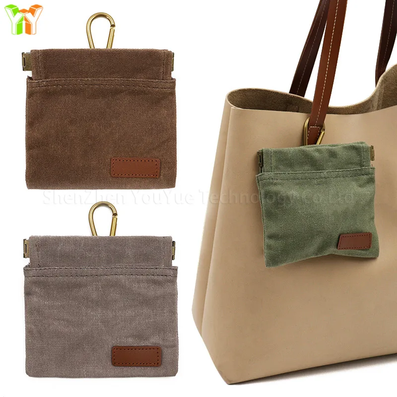 Waxed Canvas Dog Treat Storage Bag Pouch Shrapnel Leather Label Pet Snack Food Bag Holder with Hook for Pet Pack of 2