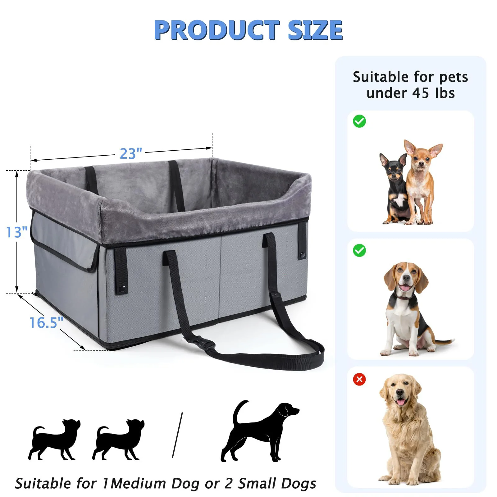 Small Dog Car Seat Portable Booster Seat with Adjustable Shoulder Strap Solid Cloth Type Kennel All Seasons Pack of 10 - Image 4