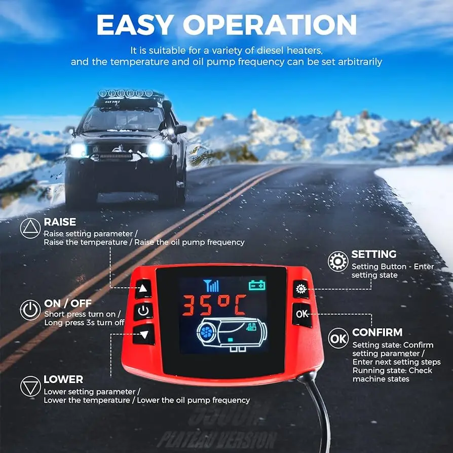 Diesel Heater Controller, diesel air Heater LCD Display Screen, with Remote Control, Suitable for 12V/24V2KW, 5KW, 8KW - Image 4
