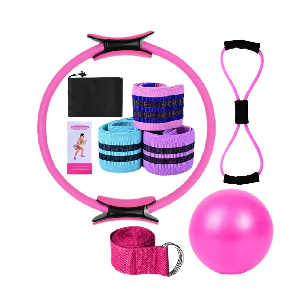 Karlak Women's 25cm Yoga Ball Set Pilates & Yoga Home Exercise Equipment TPE Material Magic Ring & Booty Bands for Glute Workout Pack of 10