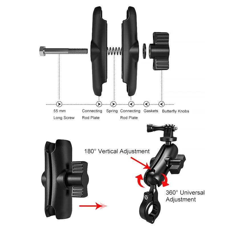Takenoken Go Pro Camera Accessory Set Motorcycle & Bicycle Aluminum Handlebar Clip & Rearview Mirror Bracket Mounts - Image 4